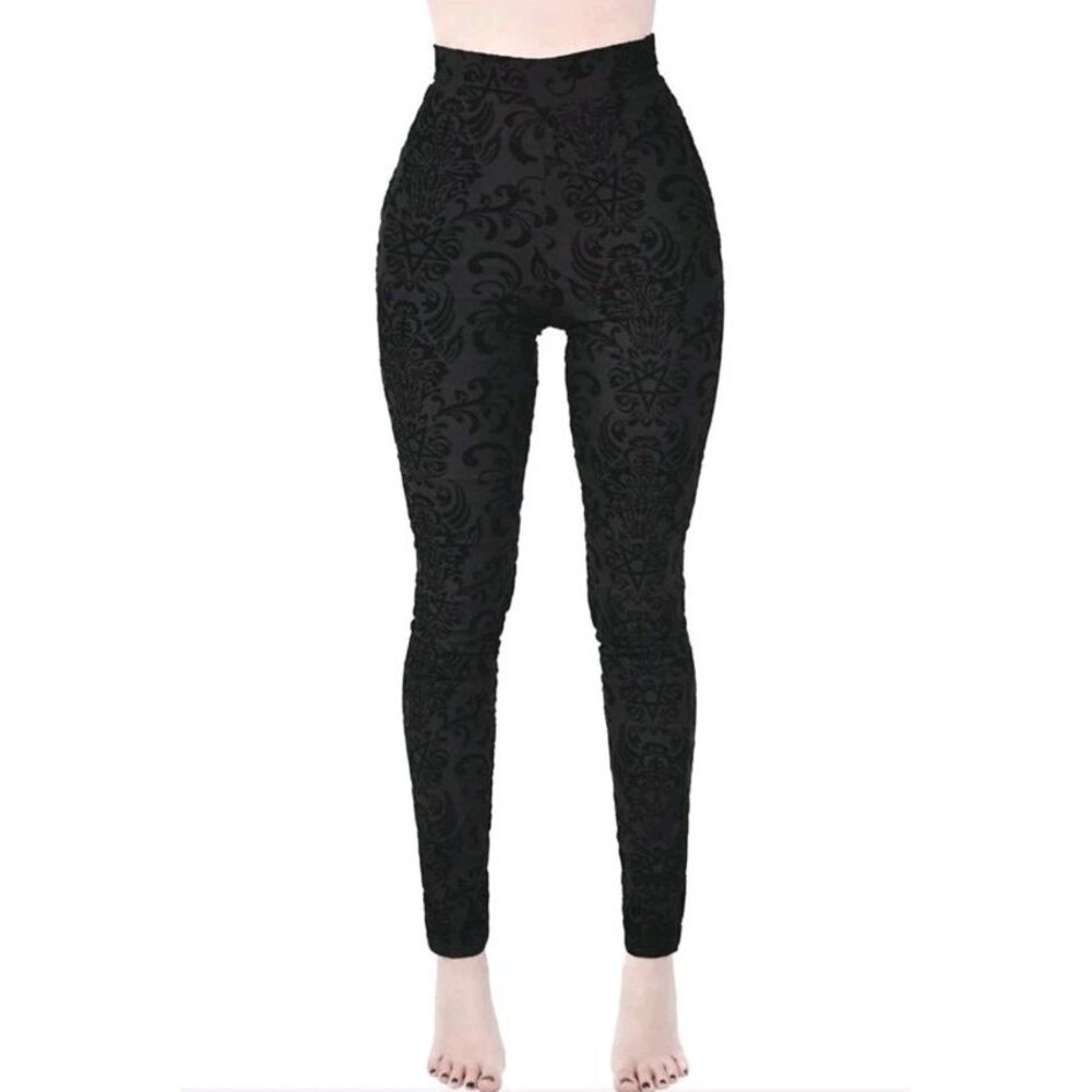 Killstar Black Velvet Flocked High-Waist Leggings